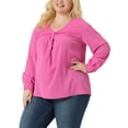 thumbnail image 4 of Agnes Orinda Women's Plus Size Winter Solid Long Sleeve V Neck Twist Casual Top 1X Hot Pink, 4 of 6