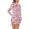 thumbnail image 6 of Feancey Women's Fuzzy Pajamas Lips Print Hooded Rompers Short One Piece Jumpsuits Winter Fleece Warm Onesie Pjs Comfy Plush Loungewear Pink L, 6 of 6