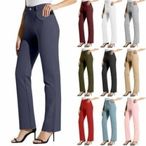 Nmnitkp Womens Dress Pants Straight Leg/Bootcut Stretch Work Slacks Office Business Casual Golf Pants 2 Pockets Black,L