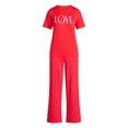 thumbnail image 3 of Joyspun Women's Dreamy Soft Collection Short Sleeve Sleep Top and Open Leg Pants Valentine's Day Pajama Set, 2-Piece, Sizes XS-3X, 3 of 6