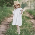 thumbnail image 4 of HOMADLES Big Girls Dress Solid Crewneck Linen Stretch Summer Loose Princess Dress Dress White 12 Months, 4 of 9