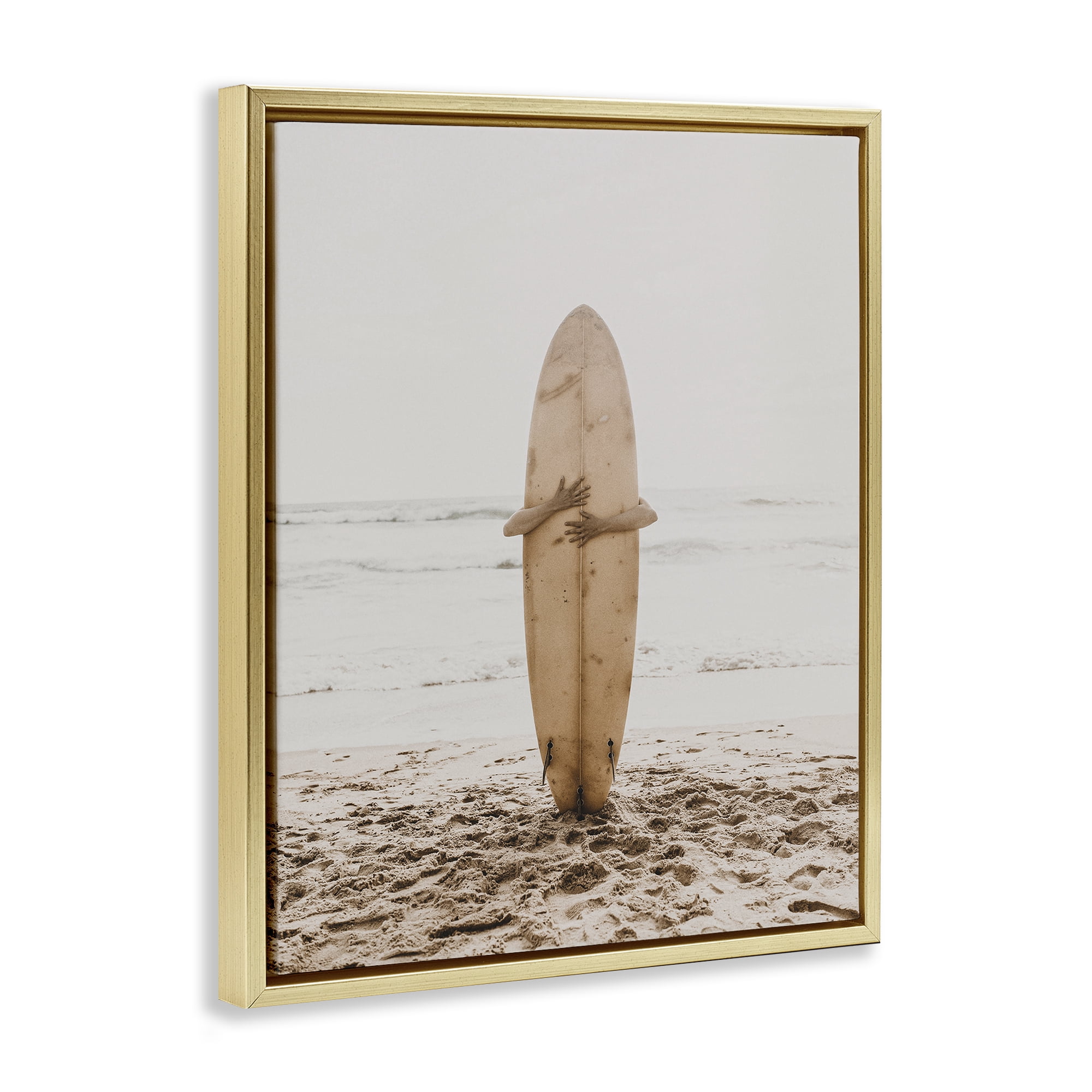 Stupell Industries Surf Ready Board Sports Photography Gold Floater Framed Canvas Art Print Wall Art, 17 x 21