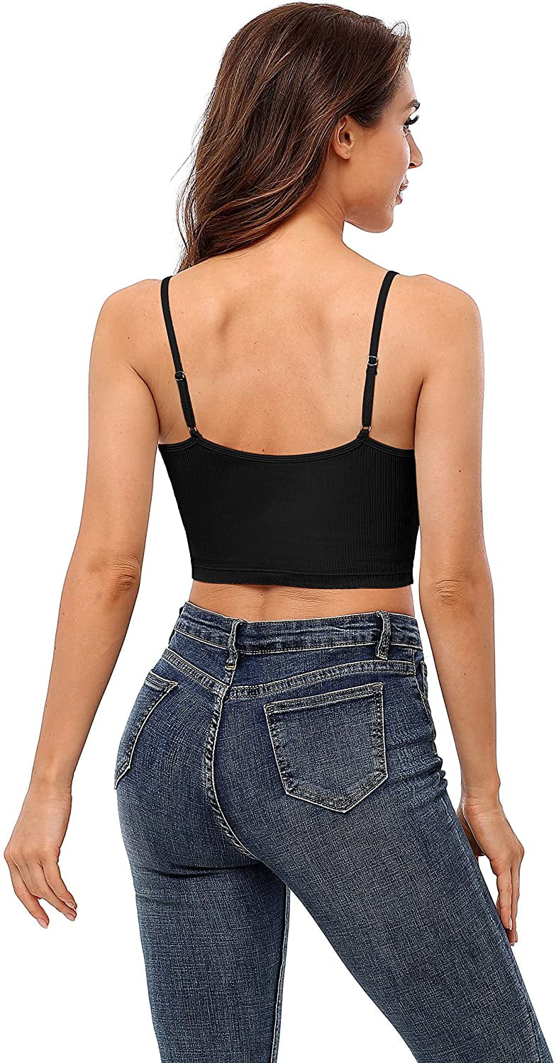 Women's Ribbed Cami Crop Tops Cropped Camisole with Built in Bra Tank Top 