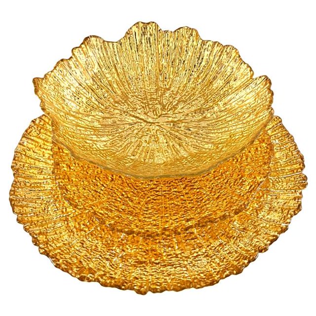 Red Pomegranate Collection 0782-1 Coral Dinner Plate Set, Gold - 12 Piece