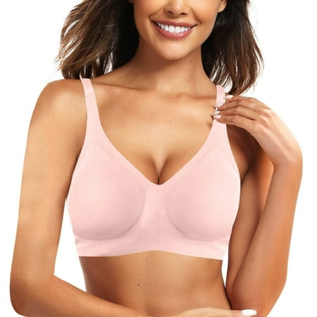 Gvdentm Women s Bra Comfortable Push up Everyday Plunge Unlined Seamless Bra No Underwire Bras(Pink L)
