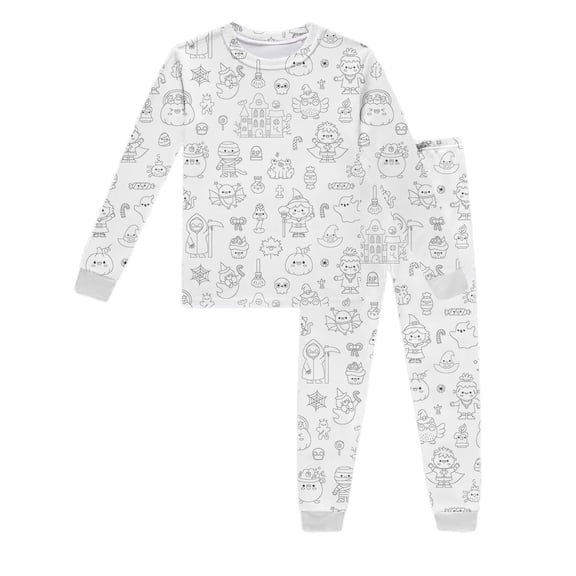 JIAYUE Kids Sleepwear Sets For Girls Soft Halloween Pattern Print Long Sleeve And Ankle-Tied Pants Two Piece Loungewear Outfits Comfortable Sleepwear For Casual Night Bedtime,9-10 Years