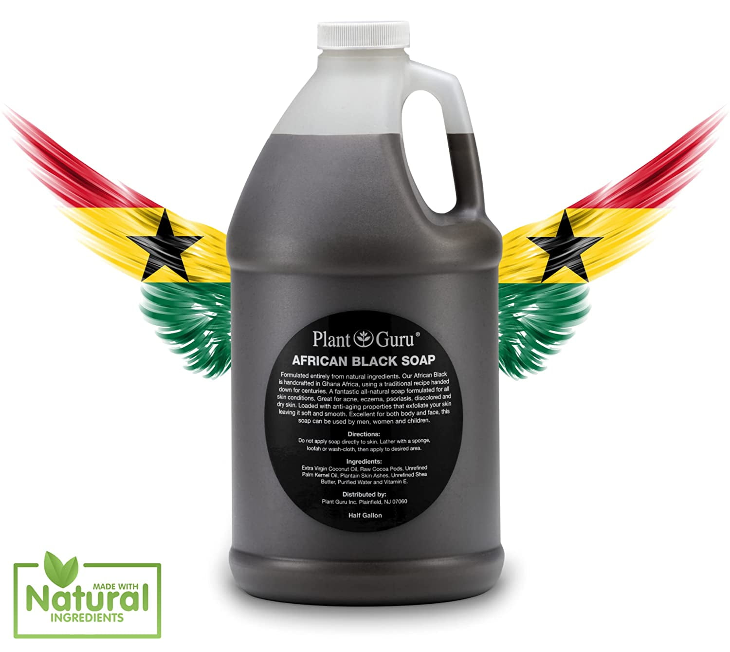 African Black Soap Liquid Half Gallon - 100% Raw Pure Natural From Ghana, Acne Treatment, Aids Against Eczema & Psoriasis, Dry Skin, Scar and Dark Spot Removal, Pimples and Blackhead, Face & Body Wash