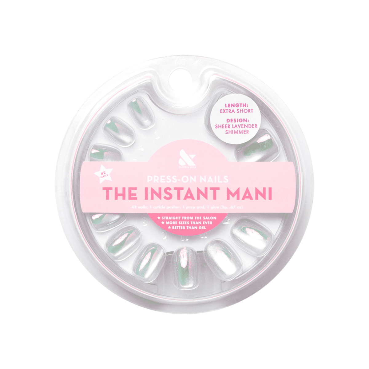Olive & June Instant Mani Round Extra Short Press-On Nails, Lavender Shimmer, 42 Pieces