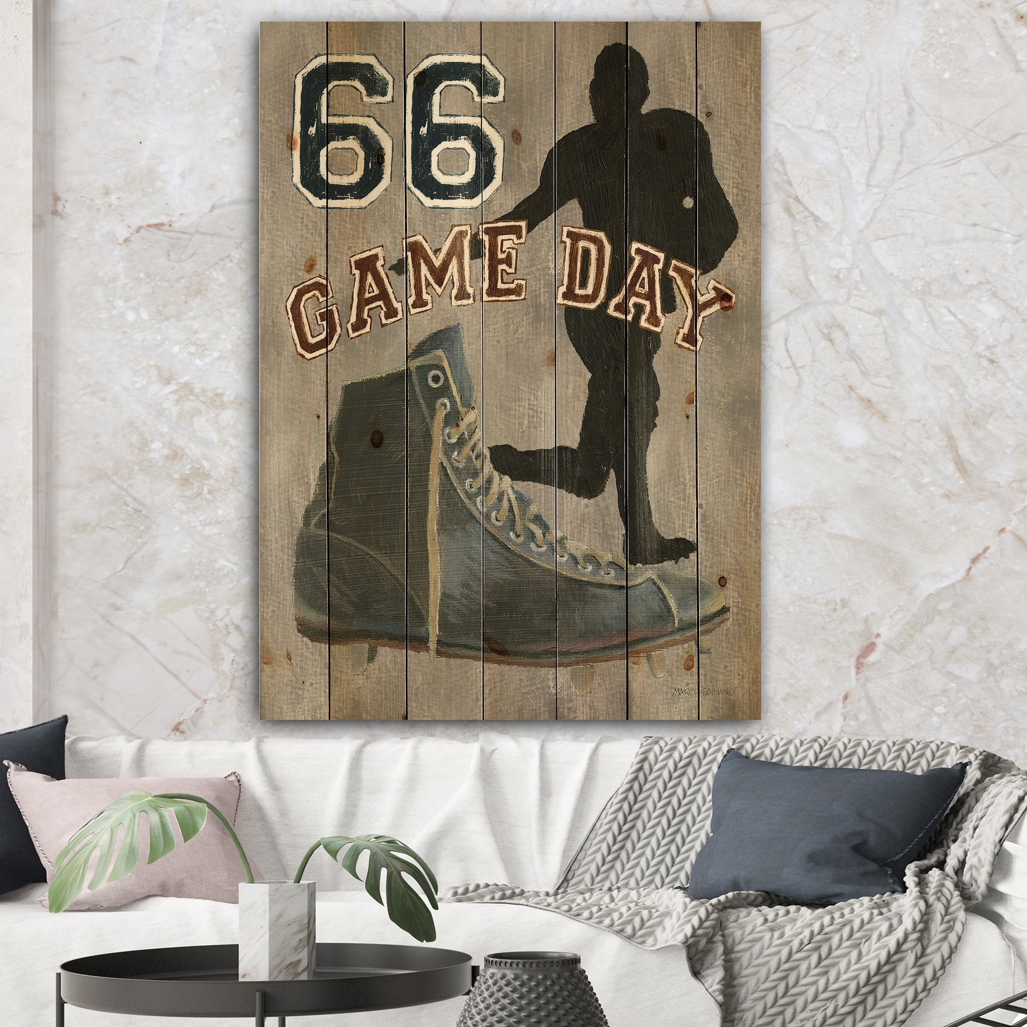 Designart 'football Game Day II' Vintage Sport Print on Natural Pine Wood