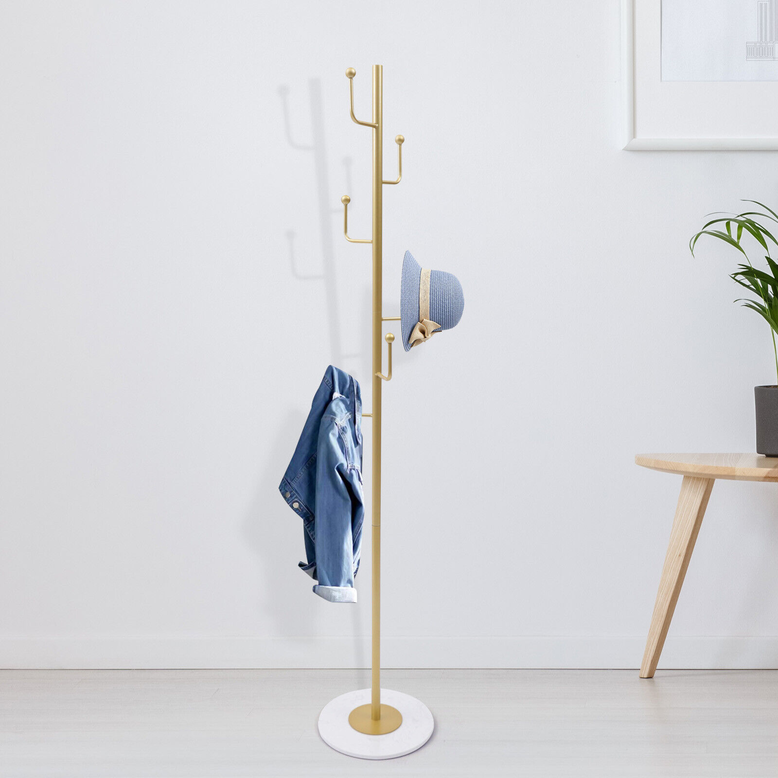 6Hooks Free Standing Coat Rack Stand Umbrella Clothes Hat Holder Waterproof Coat Rack Hat Stand