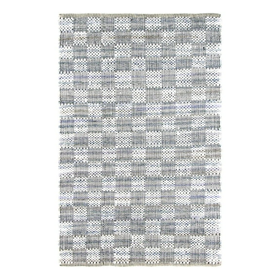 Unique Loom Chindi Cotton Collection Area Rug - Checkered (4' 1" x 6' 1" Rectangle Ivory/Gray)