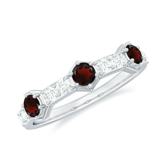 Genuine Red Garnet 0.45 Ctw 925 Sterling Silver Semi Eternity Band Ring for Women | Wedding, Engagement Bridal Rings | Mothers Day Gift_9.5