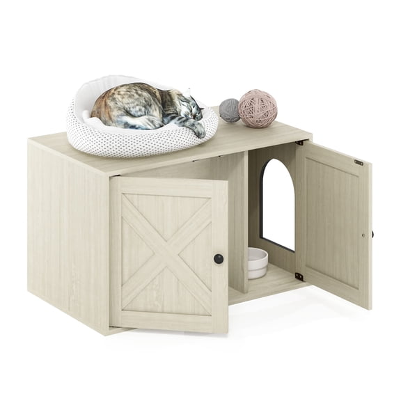 Furinno FH22302WW Peli Farmhouse Cat Litter Box Enclosure, White Wash
