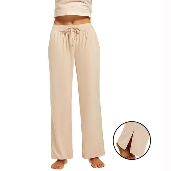 ATOGUTA Sweatpants Girls High Waist Wide Leg Flowy Loose Long Trousers Beige, Size 5T-14