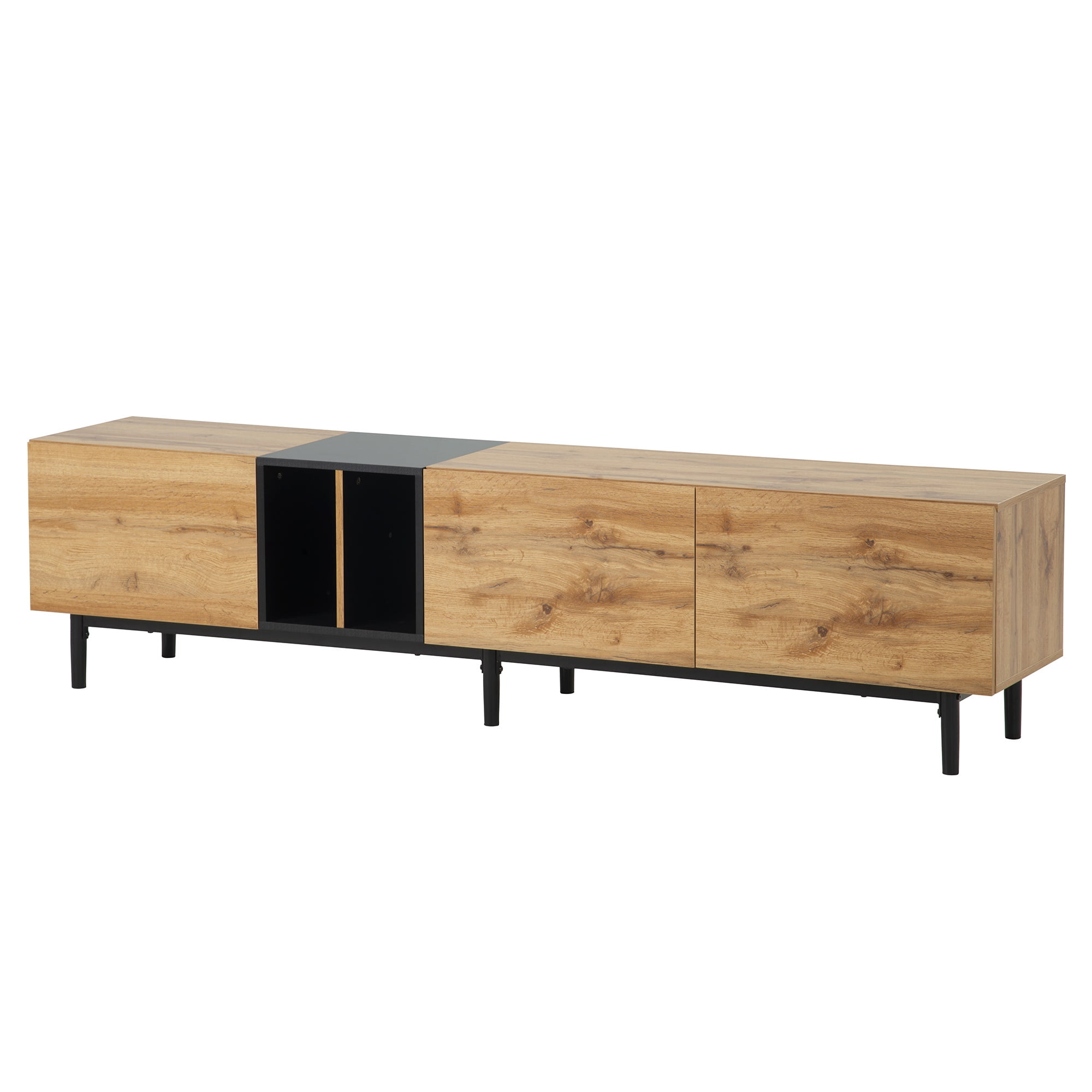 PORKISS TV Stand for 80 Inch TV, Entertainment Center with Storage Shelves, Media Console with Metal Legs for Living Room, Natural Wood