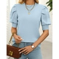 thumbnail image 5 of Cogild Puff Sleeves Sweaters for Womens Short Sleeve Crew Neck Oversized Sweaters Tops Solid Color, 5 of 7
