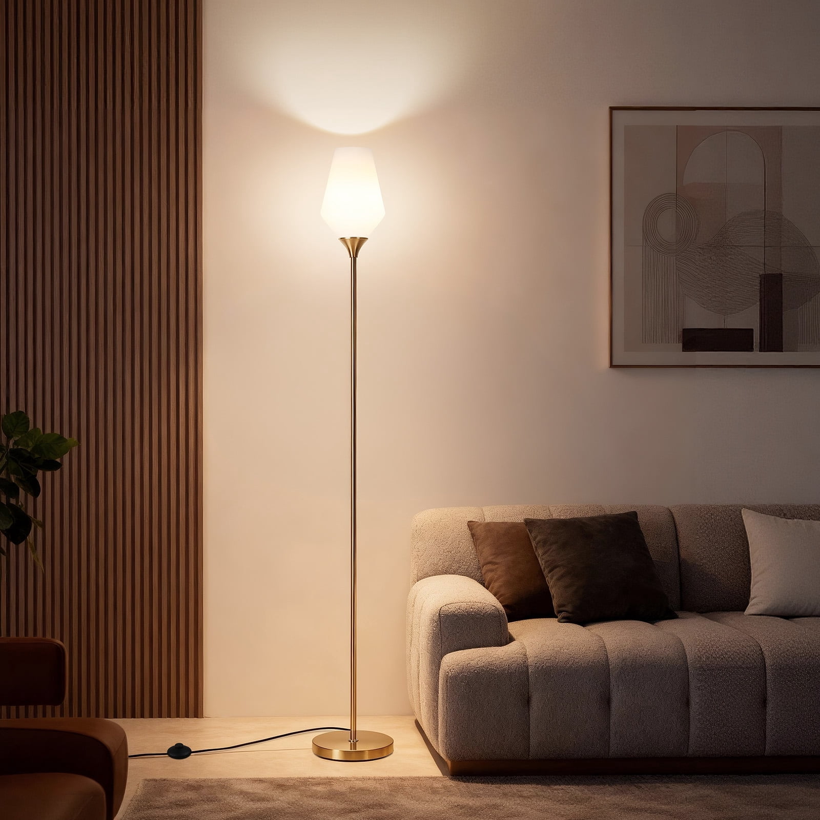 SUNMORY Torchiere Gold Floor Lamp, 69" Standing Lamps for Living Room 3 Color Dimmable Tall Lamp, LED Super Bright Standing Lamp with Frosted Glass Lampshade