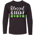 thumbnail image 3 of Inktastic Blessed and Lucky 4 Leaf Clovers St. Patrick's Day Long Sleeve Youth T-Shirt, 3 of 5