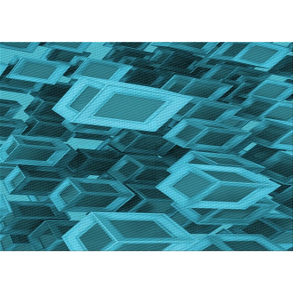 Ahgly Company Indoor Rectangle Patterned Medium Teal Green Area Rugs, 5' x 7'