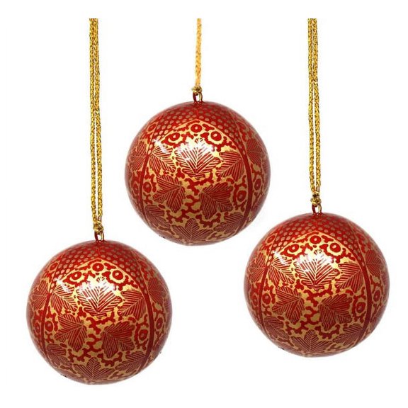 Hand Painted Red and Gold Leaves Christmas Ornaments - Pack of 3