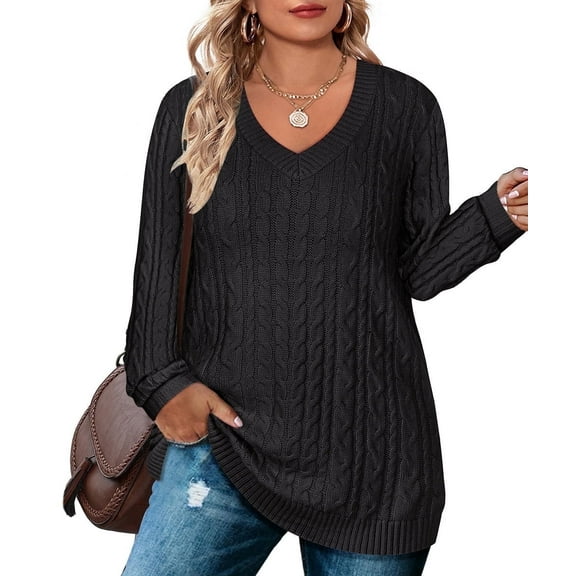 CASSIE LIZ Plus Size Fall For Womens Sweaters Knitted Oversized V Neck Pullover Tops Trendy Winter Outfits Soft and Warm (XL-5XL)