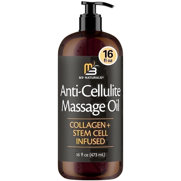 M3 Naturals Cellulite Body Massage Oil with Collagen and Stem Cell, Unscented, 16 fl oz
