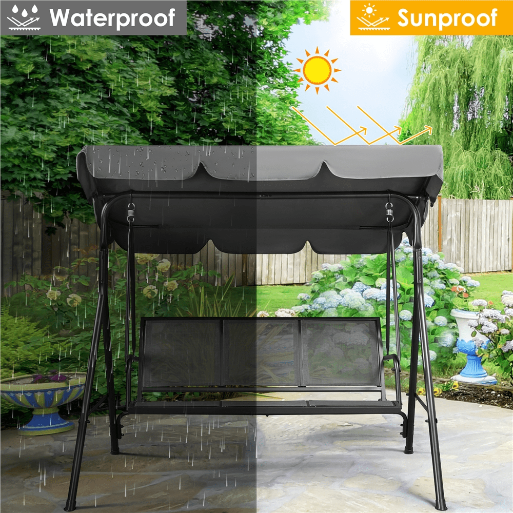 Renwick 3-Seat Outdoor Patio Swing Chair with Adjustable Canopy, Gray