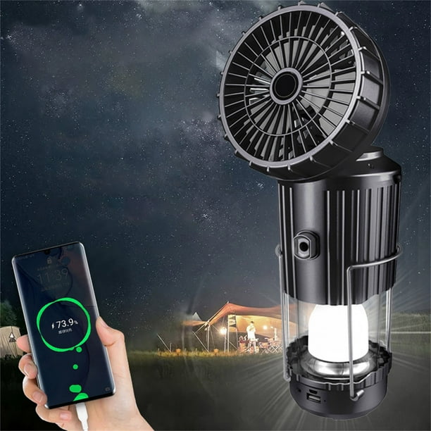 Luz de ventilador para acampar al aire libre ZJT250132029 | Luz LED portátil y plegable para tienda de campaña con 6 funciones en 1: ventilador, carga y luz de emergencia | Energía solar, ahorr