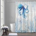 thumbnail image 5 of Retro Oceans Shower Curtains for Bathroom, Watercolor Beige Blue Octopus Starfish Seaweed Washable Fabric Shower Curtain with Hooks Waterproof Bathroom Decor Sets, 66 x 72 Inches, 5 of 9