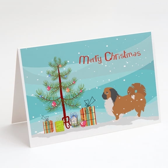 Pekingese Merry Christmas Tree Greeting Cards and Envelopes Pack of 8