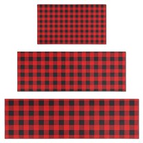 Red Black Checkerboard Checkered Pattern Kitchen Rugs Sets Of 3,Kitchen Runner Rugs Non Skid Washable,Decorative Kitchen Floor Mats for Kitchen,Sink,Laundry,17"x30"  17"x47"   17"x59"