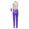 thumbnail image 4 of Mufeng Kids Girls Sequins Printed Sports Jumpsuit Sleeveless Full Length Bodysuit Dance Figure Skating Catsuit Purple 16, 4 of 6