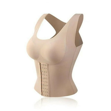

4-in-1 Hot Chest Support Tummy Control Ladies Womens Correcting Hunchback Body Sculpting Shapewear Waist Buttoned Bra NUDE XL