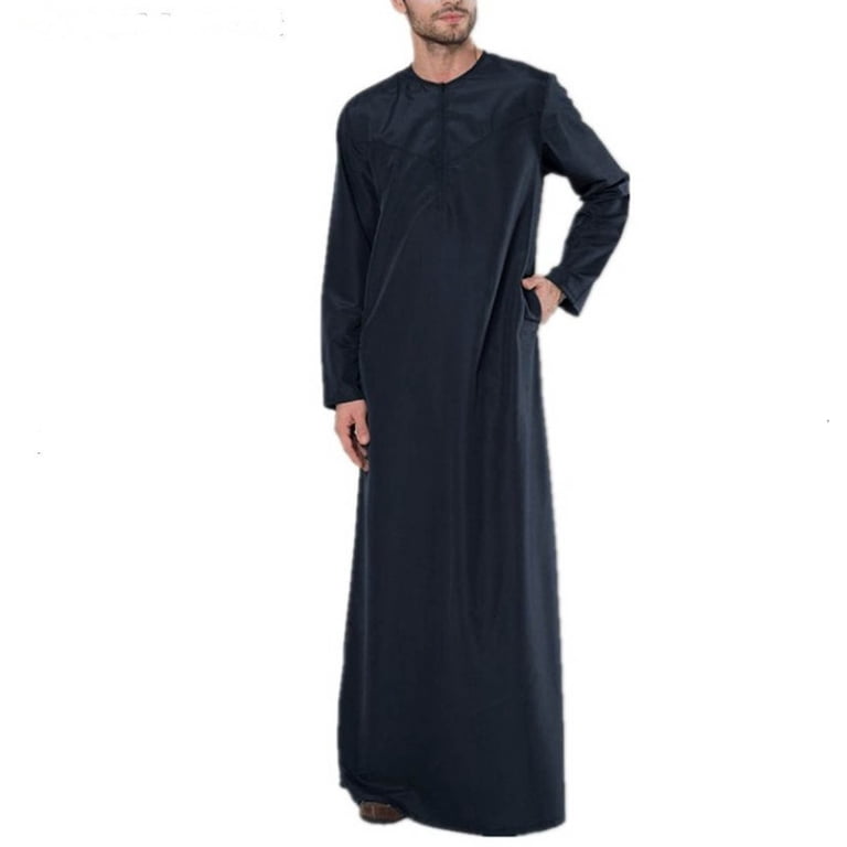 men elegant abaya dress Elegant Muslim Robe for Men Causal Long Sleeve Cotton Islamic Long Thobe  with Pockets Solid Trendy Ethnic Clothes Male Shirt