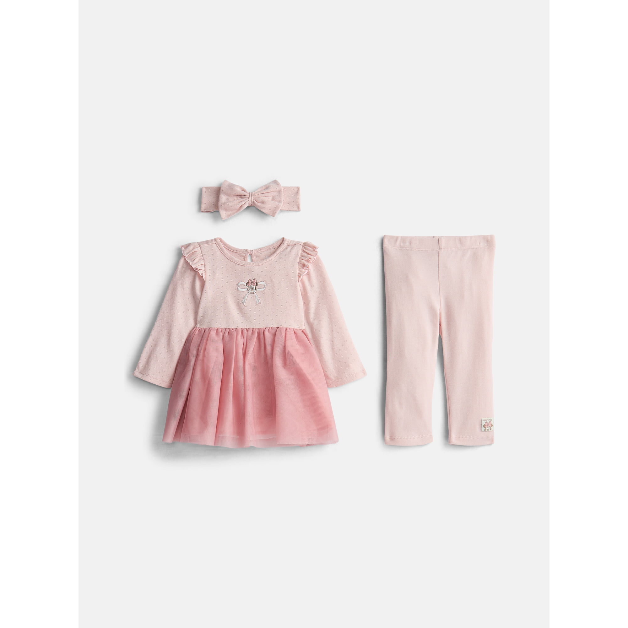 Disney Baby Wishes + Dreams Minnie Mouse Tulle Top and Leggings Set with Headband, 3-Piece, Sizes 0/3M-18M