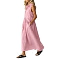 thumbnail image 5 of Women's Cotton Sleeveless Shirt Dress Collared Button Down Solid Color Casual Long Maxi Dress with Pockets Pink M(M), 5 of 6