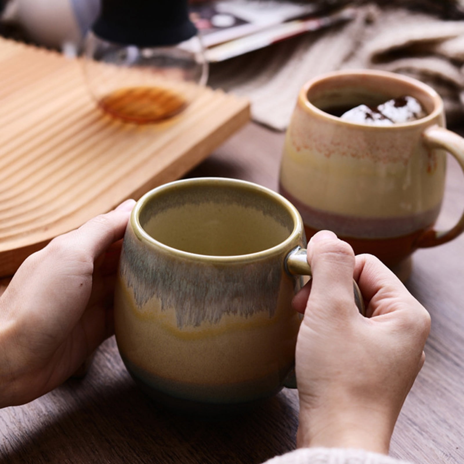 Espresso cup, coffee cup, color gradient, coffee mug with spoon, porcelain mug, thick-walled handle cup, tea cup, milk mug, gift for girls and men, 500 ml