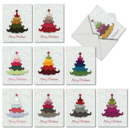M2939XSG HOLIDAY HUES' 10 Assorted Merry Christmas Greeting Cards Featuring Graphic Christmas Tree Image in Bright Non-Traditional Holiday Colors on a Swirl Background, with Envelopes by The Best (Best Single Graphics Card)