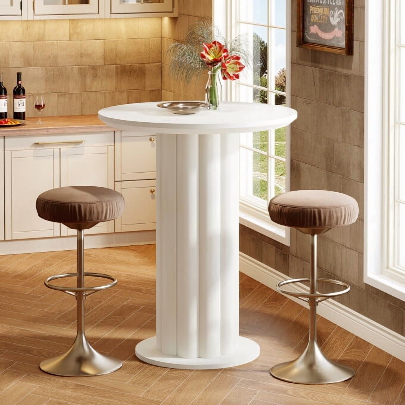 Tribesigns 39"H Bar Table with Roman Pillar Base, Wood Dining High Top Kitchen Breakfast Table, Home Counter Height Bistro Pub Table, for Coffee Cocktail Living Room, Small Space