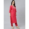 thumbnail image 6 of Janasya Indian Women's Pink Poly Silk Solid Kurta with Pant and Dupatta, 6 of 10