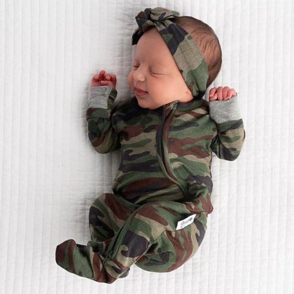 Long Sleeve Jumpsuits for Unisex Children's Jumpsuit Spring/Summer Camouflage Printed Sleeved Zippered Pants Party Birthday School Home