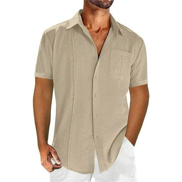 Men'S Shirts Short Sleeve Button Down Shirt Fashion Casual Summer Beach White L