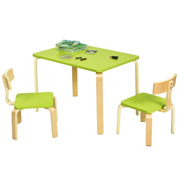 3 Piece Kids Wooden Table Chairs Set Children Activity Desk Chair Furniture Green Walmart Com Walmart Com