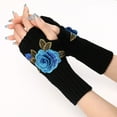 thumbnail image 4 of D-GROEE 1 Pair Women's Wrist Arm Warmers Stretchy Cable Knitted Fingerless Gloves with Flower Embroidery, 4 of 6