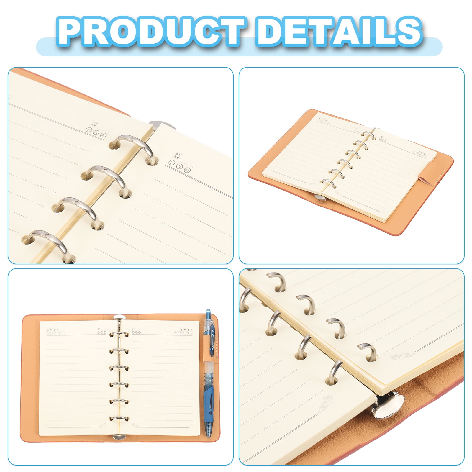 6 Ring Binder Cover, 2 Pack A7 Leather Notebook Binder Mini Refillable Loose Leaf Personal Planner with 50 Sheets Line Paper, Green/Black