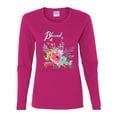 thumbnail image 2 of Wild Bobby, Cute Hearts and Flowers Blessed, Inspirational/Christian, Women Graphic Long Sleeve Tee, Fuschia, Medium, 2 of 3