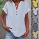 thumbnail image 1 of Auralook Linen Tops for Women Solid Loose Fit Short Sleeve Plus Size Shirts Summer Button V Neck Casual Dressy Blouses, 1 of 7