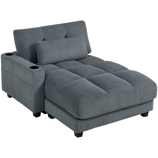 HOMCOM Chaise Longue Intérieure de 58 Pouces, Grand Canapé-Lit Rembourré, Gris Foncé