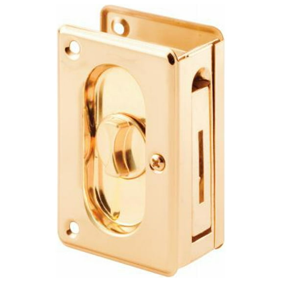 Prime-Line N 7365 Pocket Door Privacy Lock with Pull, Polished Brass, 3-3/4 In. - Quantity 2