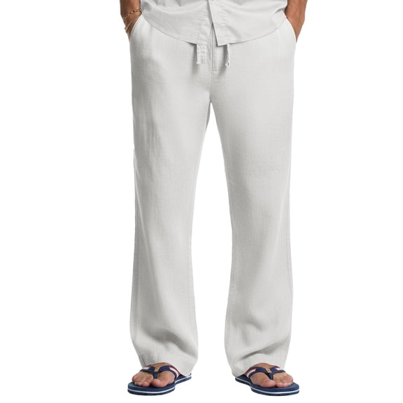 COOFANDY Men's Linen Drawstring Pants Casual Summer Beach Cotton Linen Pants